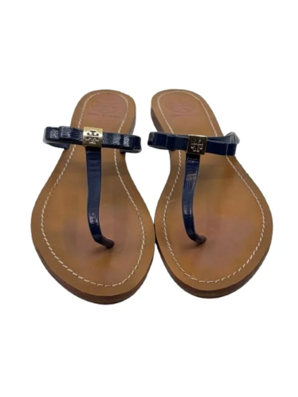 TORY BURCH~Leighanne Bow~NAVY BLUE LEATHER SANDAL Size 10